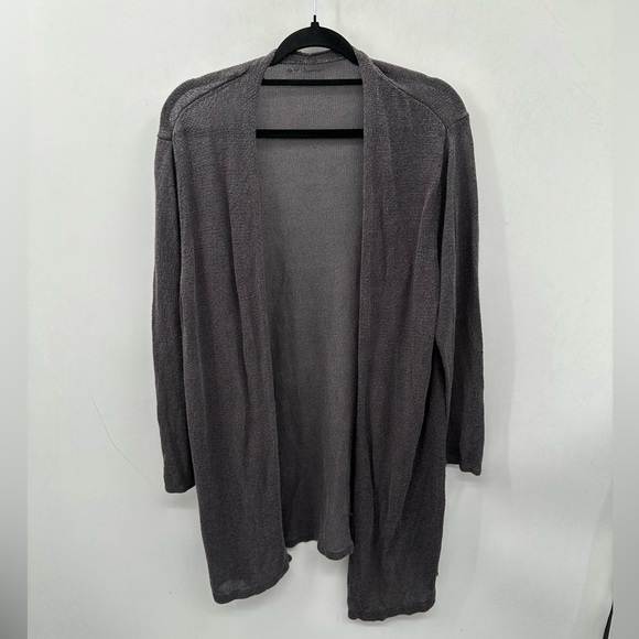 J JILL Grey Linen open cottagecore lightweight boho classic cardigan LARGE - Picture 1 of 10